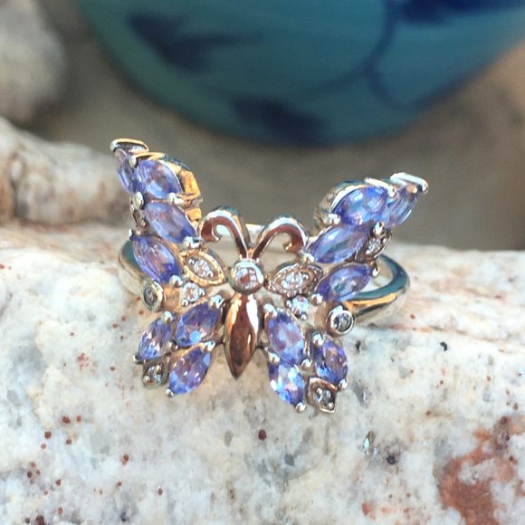 Tanzanite Butterfly Ring .925 Sterling Silver Genuine Gemstones Limited Edition - Picture 9 of 16